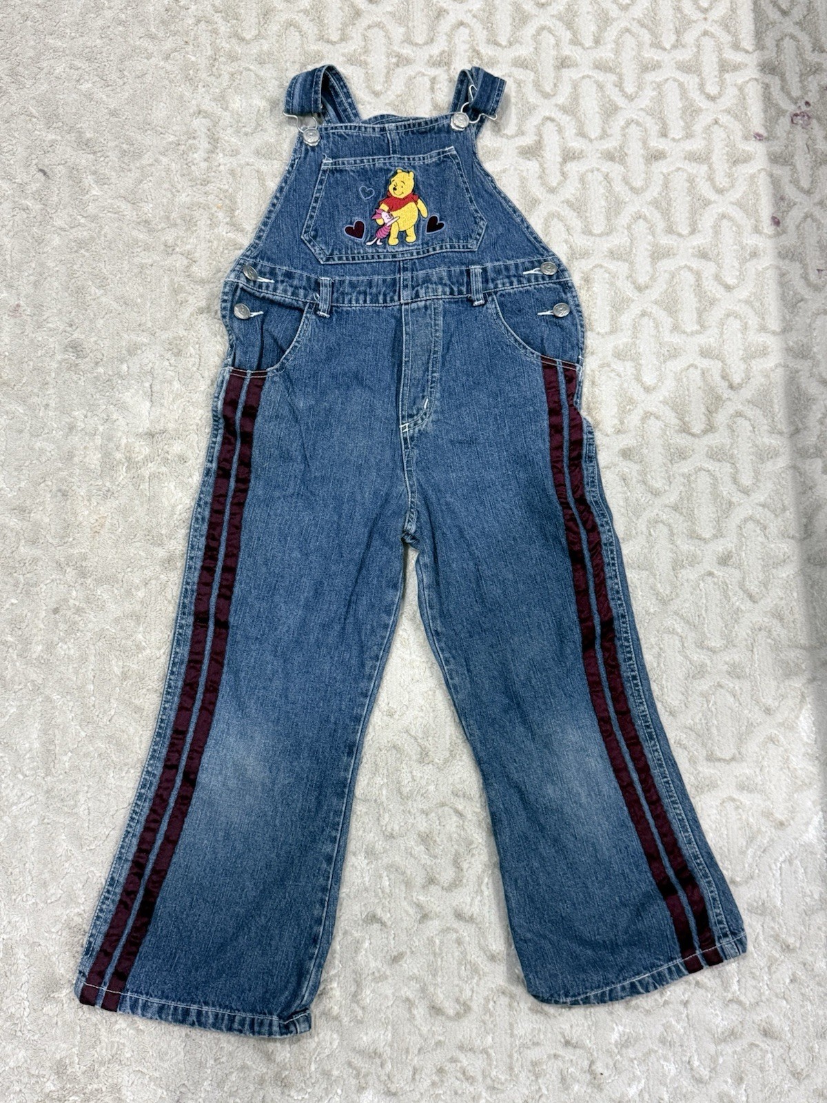 Vintage Winnie The Pooh And Piglet With Hearts Toddler Overalls Size 6x Denim