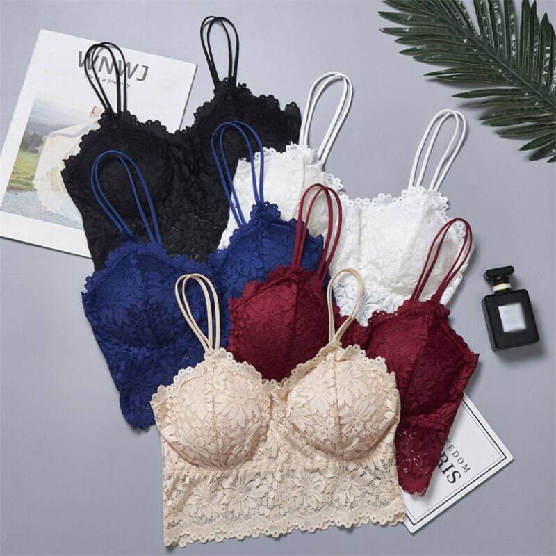Floral Bralette Top Padded Lace Tank A Bustier Cami Vest Women Backless Crop Bra