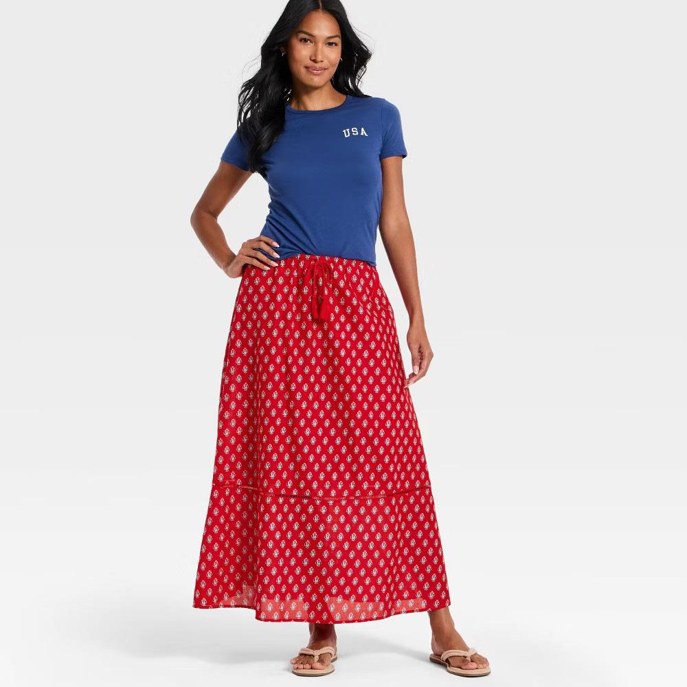 Women Maxi Full Skirt – Universal Thread Red Floral M