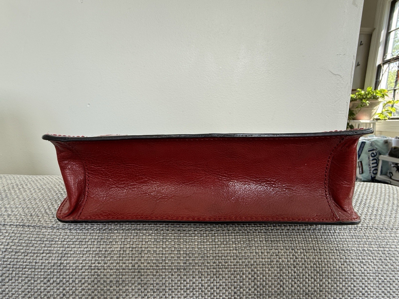 FOSSIL Red Leather Shoulder Purse Handbag 9×6 Inches
