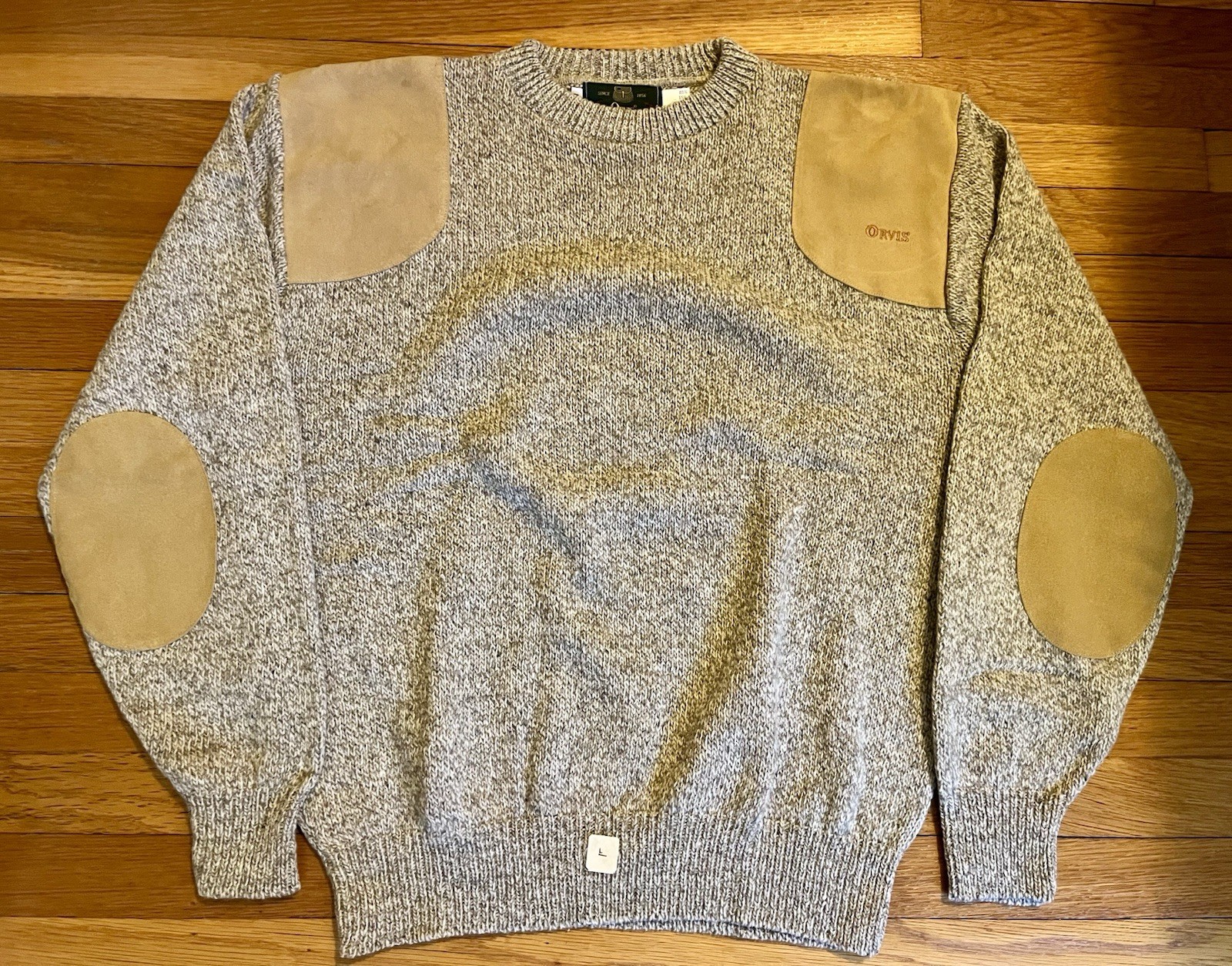 Deadstock Vintage Orvis Wool Sweater Beige Men’s Size L Elbow Shoulder Pads Tag