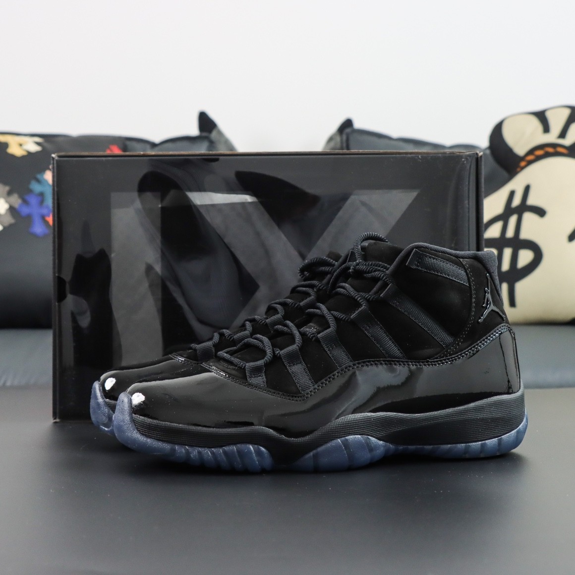 Air Jordan 11 Retro Cap and Gown Men’s Black Suede Patent Leather Shoes