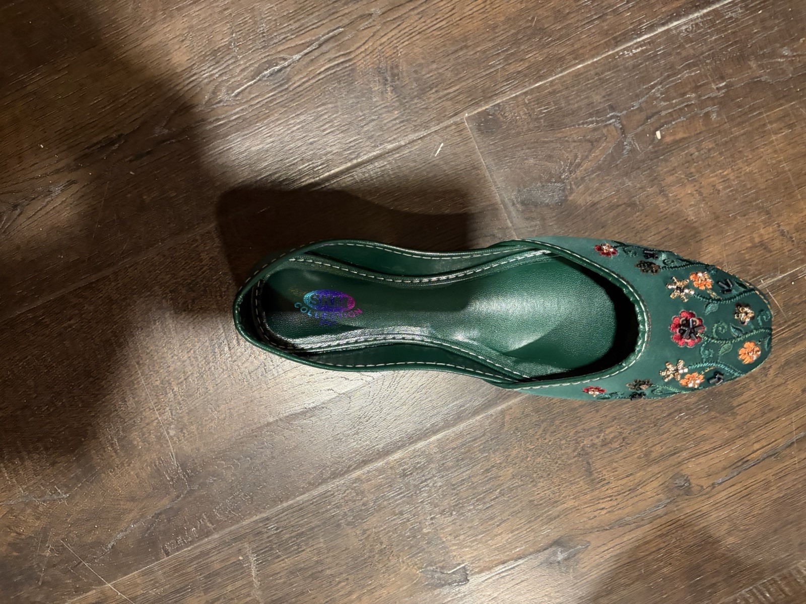 Fancy Embroidery Jutti Khussa Shoes Indian Pakistani Green Womens 7US