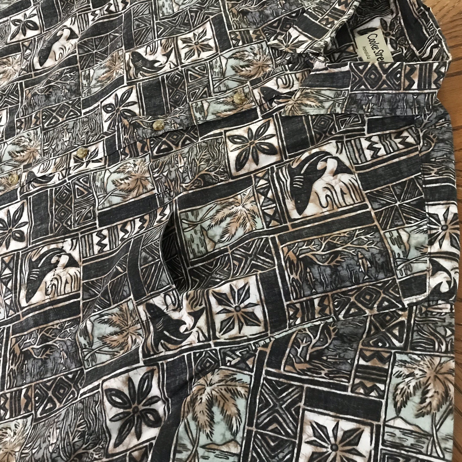 Cooke Street Honolulu Shirt Men’s XXL Black Grey Brown Reverse Palm Hawaiian