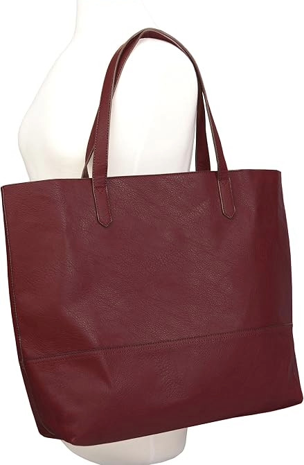 Vegan Leather Tote Overbrooke Deep Red Soft 100% Pebbled Tote Open Top-NEW