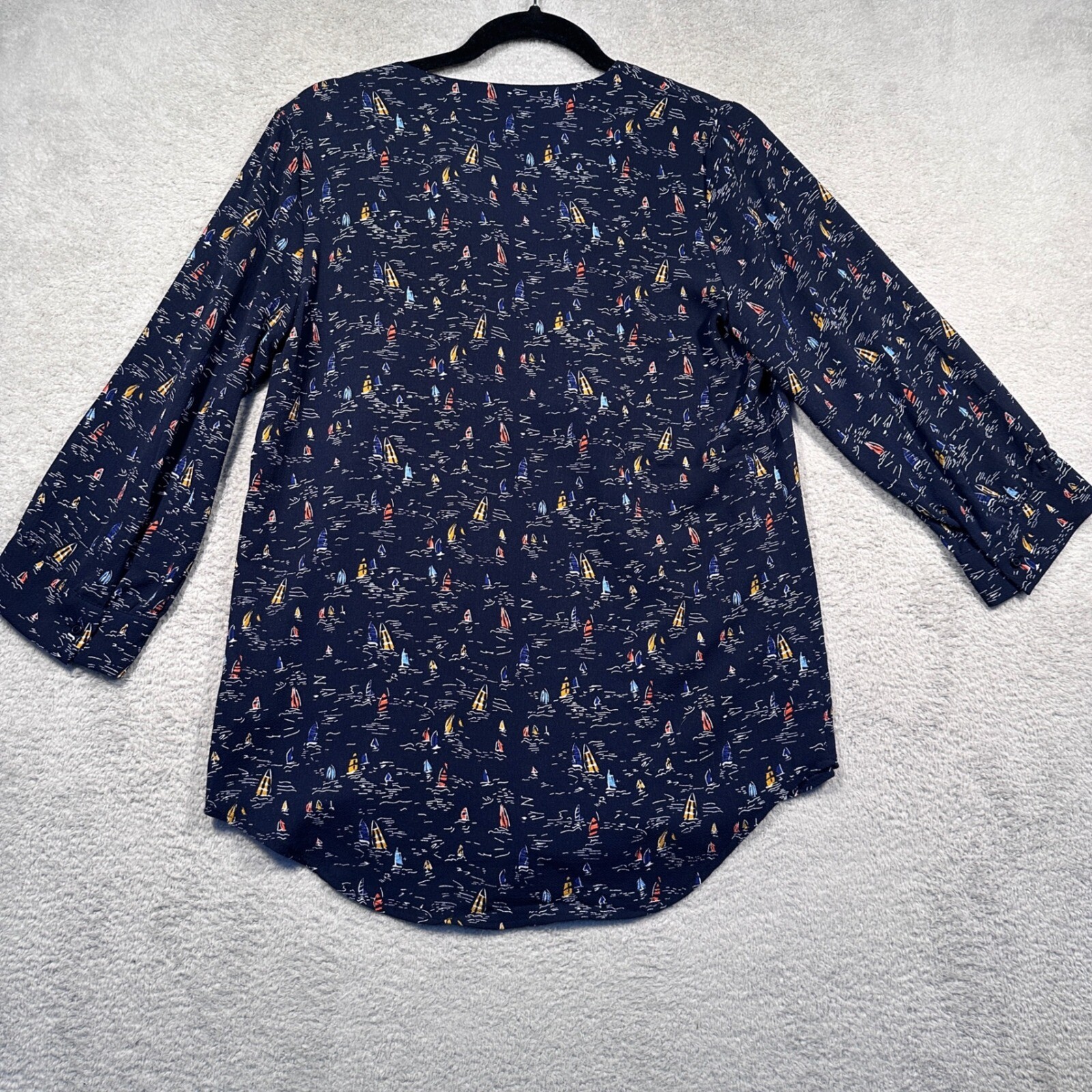 The Limited Sailboat Print Blouse Lace Up 3/4 Sleeve Top Nautical M