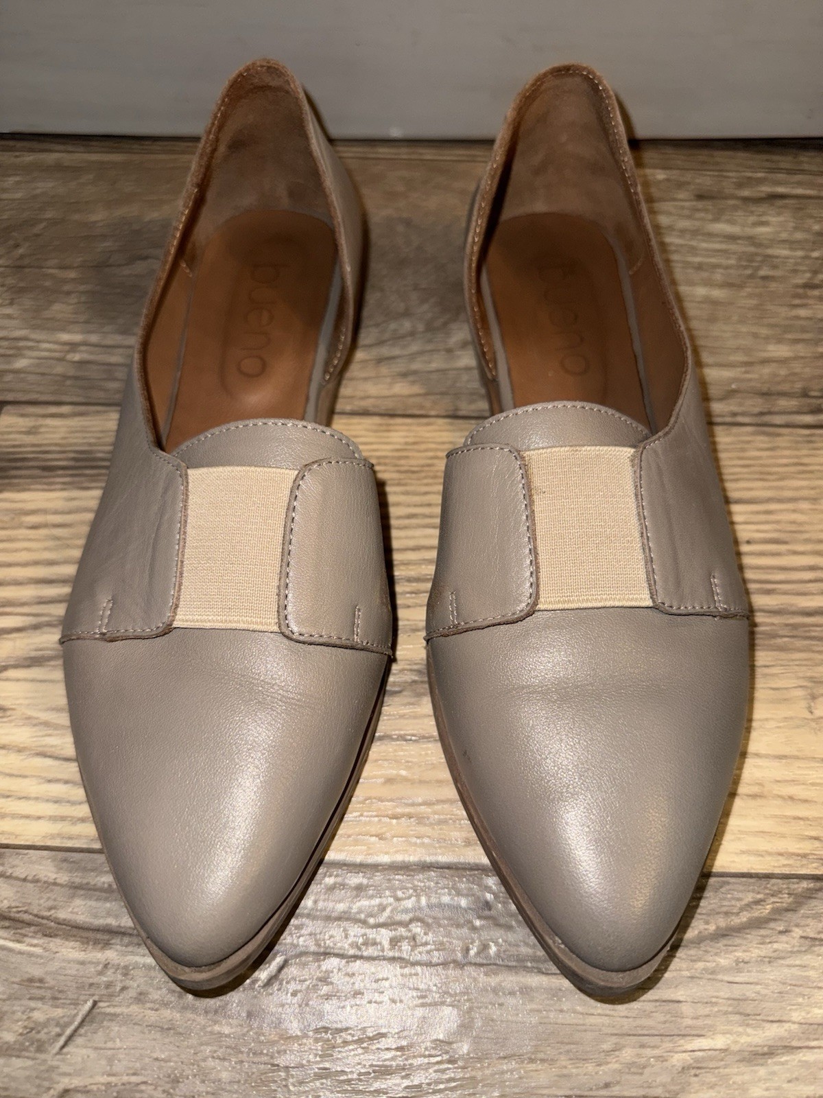 Bueno Brenda Grey Leather Flats Women’s EU 38 Minimalist Comfort Ballet Loafers