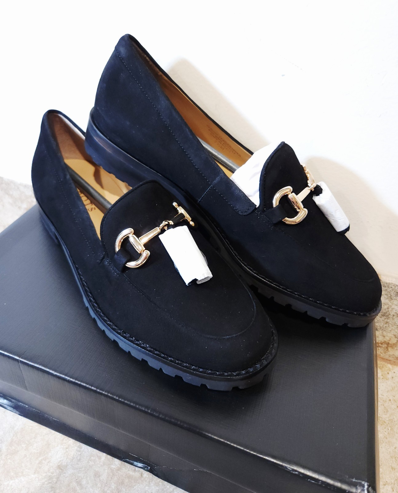 Talbots Cassidy Tassel Womens Loafers Slip-On Black Suede Lug Sole 7.5 M NIB NEW