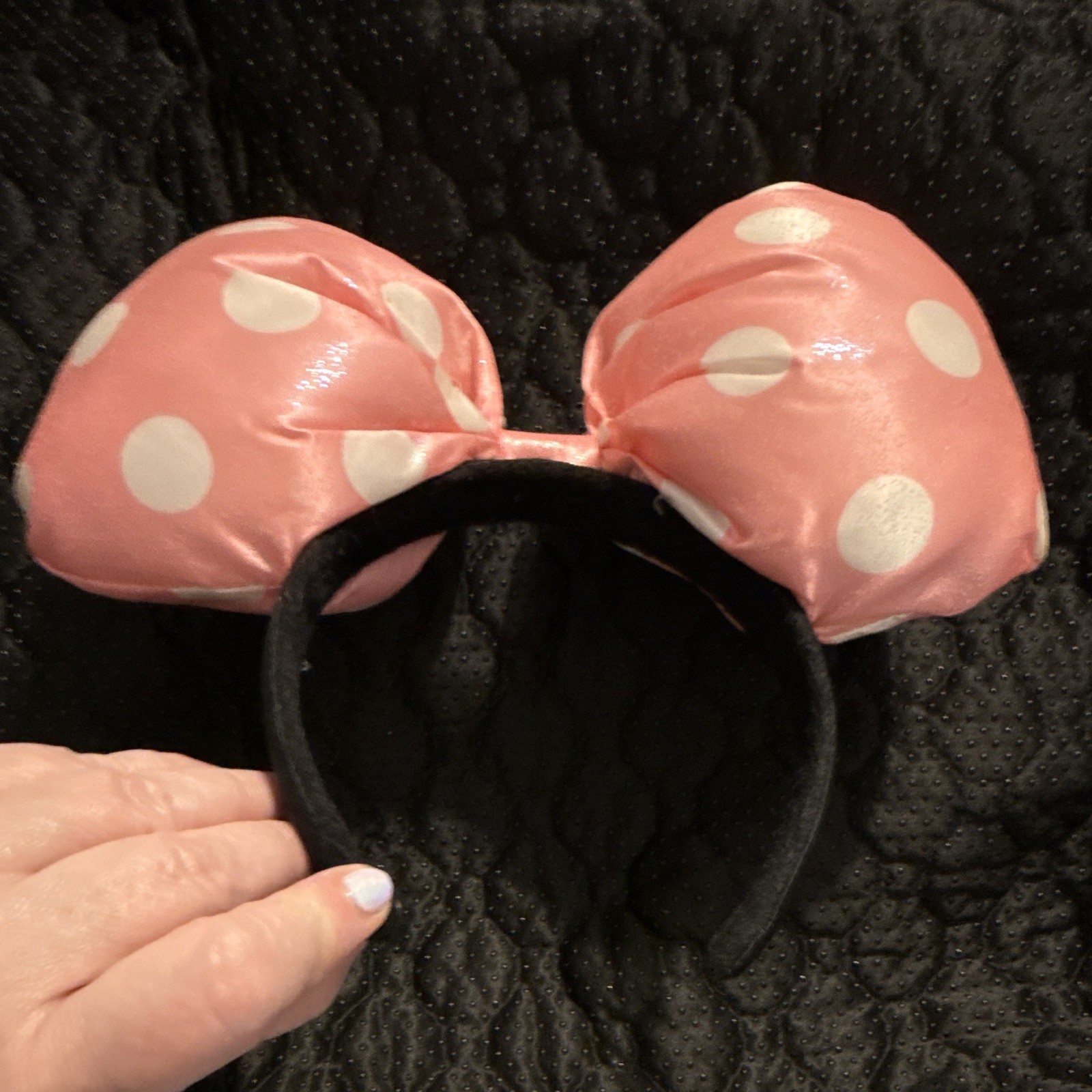 Disney Pink Polka Dot Bow Headband Fabric Hair Accessory Women Teens Unisex