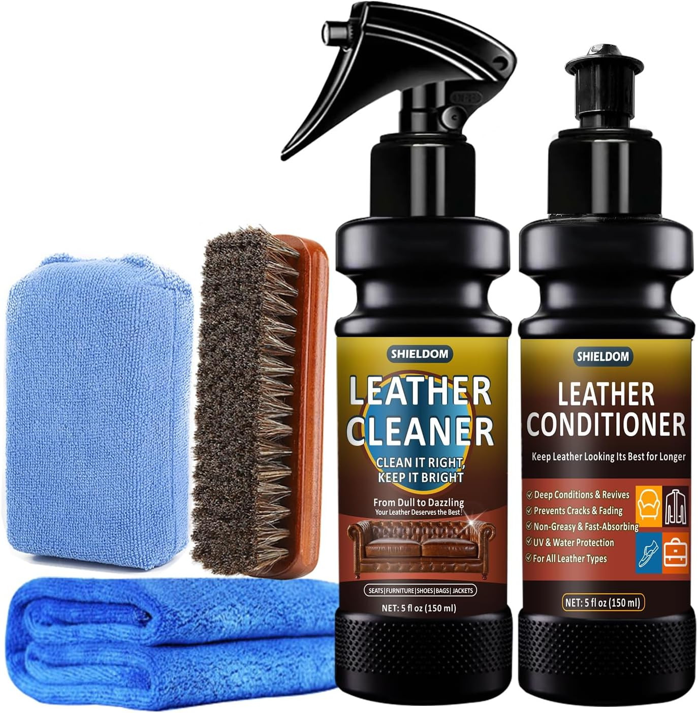 Leather Cleaner and Conditioner Leather Care Detailing Kit to Clean, Soften, Pro