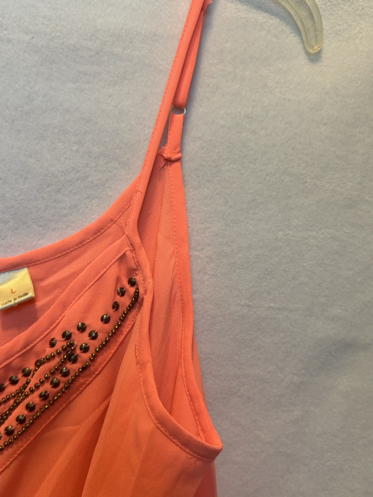 New Glory Orange Sheer Cami Top Large Studded Beaded Tiered Y2K Boho Chic Flowy