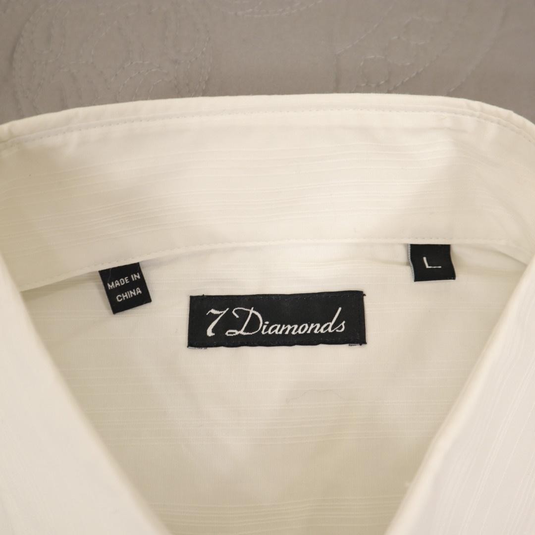 New 7 Diamonds Satellite Dress Shirt Men Large White Stripe Stretch Cotton Woven