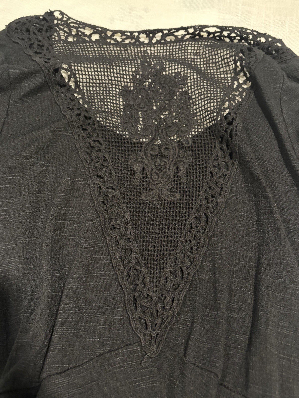 Vocal Black Knit Crystal Studded Tunic Top~ M~Hi Low Lace Back Whimsigoth Rocker