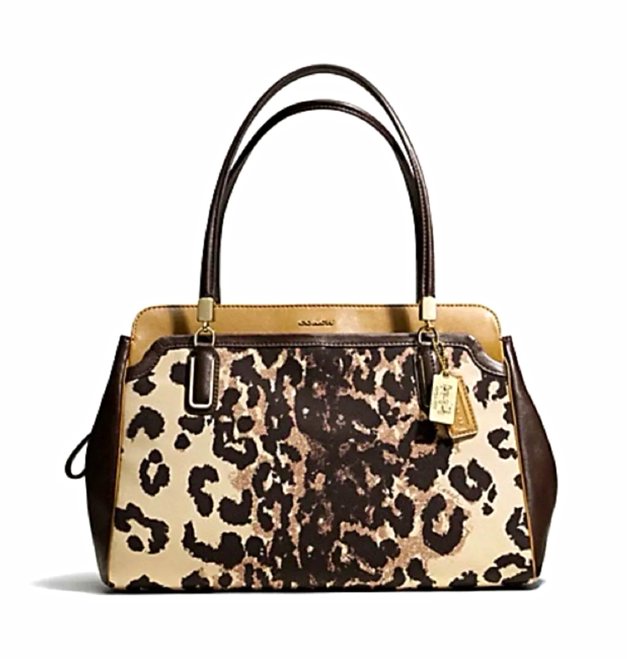 Coach Leopard Print Madison Satchel Top Handle Bag Brown/Black Gold Hardware