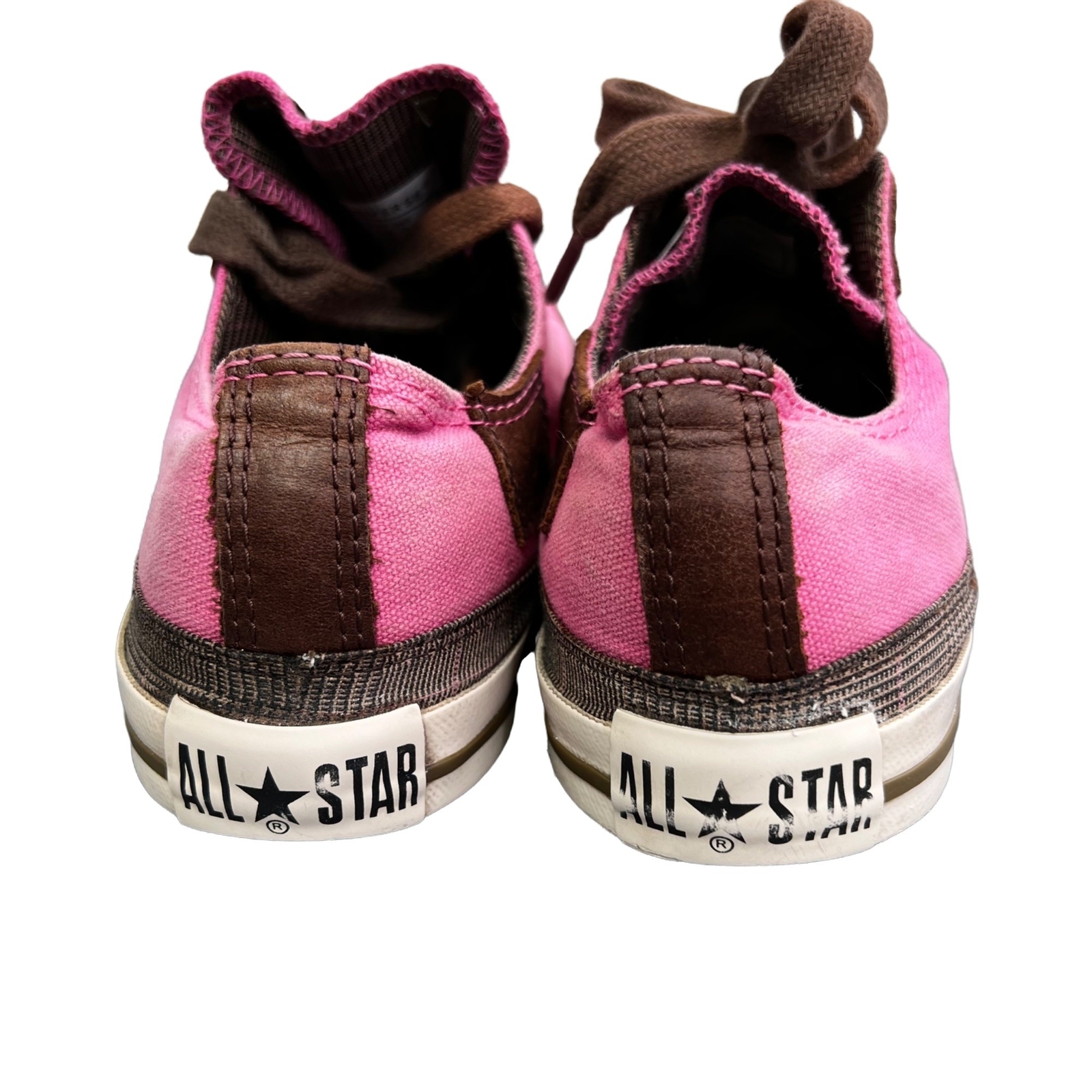 Converse All Star Sneakers Canvas Leather size 7 Women 5 Men Pink Brown Low Top