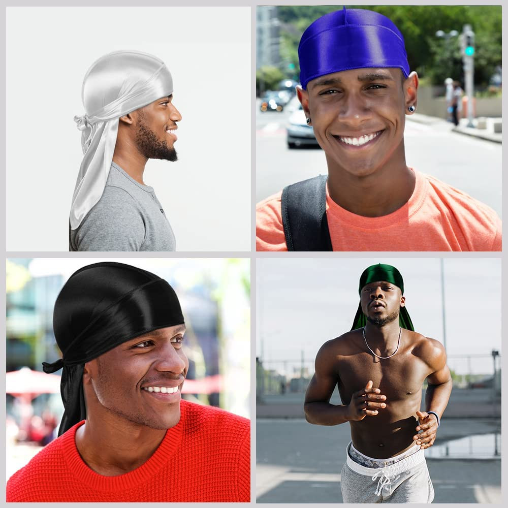 6 Pcs Silky Durag Headwraps Dorag for Men Women Waves, Durags Pack with Long Tai