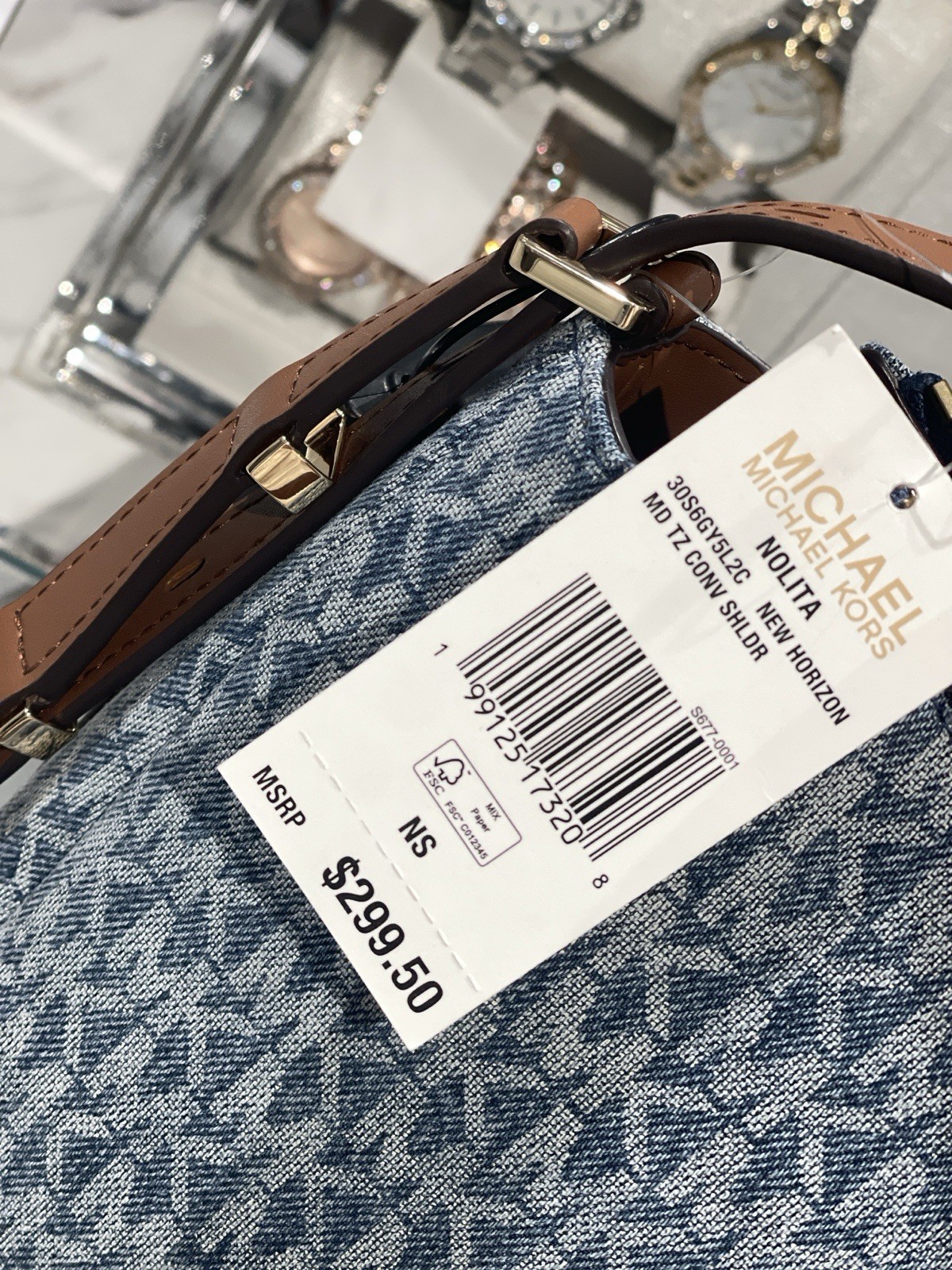 MICHAEL KORS Nolita Medium Signature Logo Print Denim Convertible Should NWT