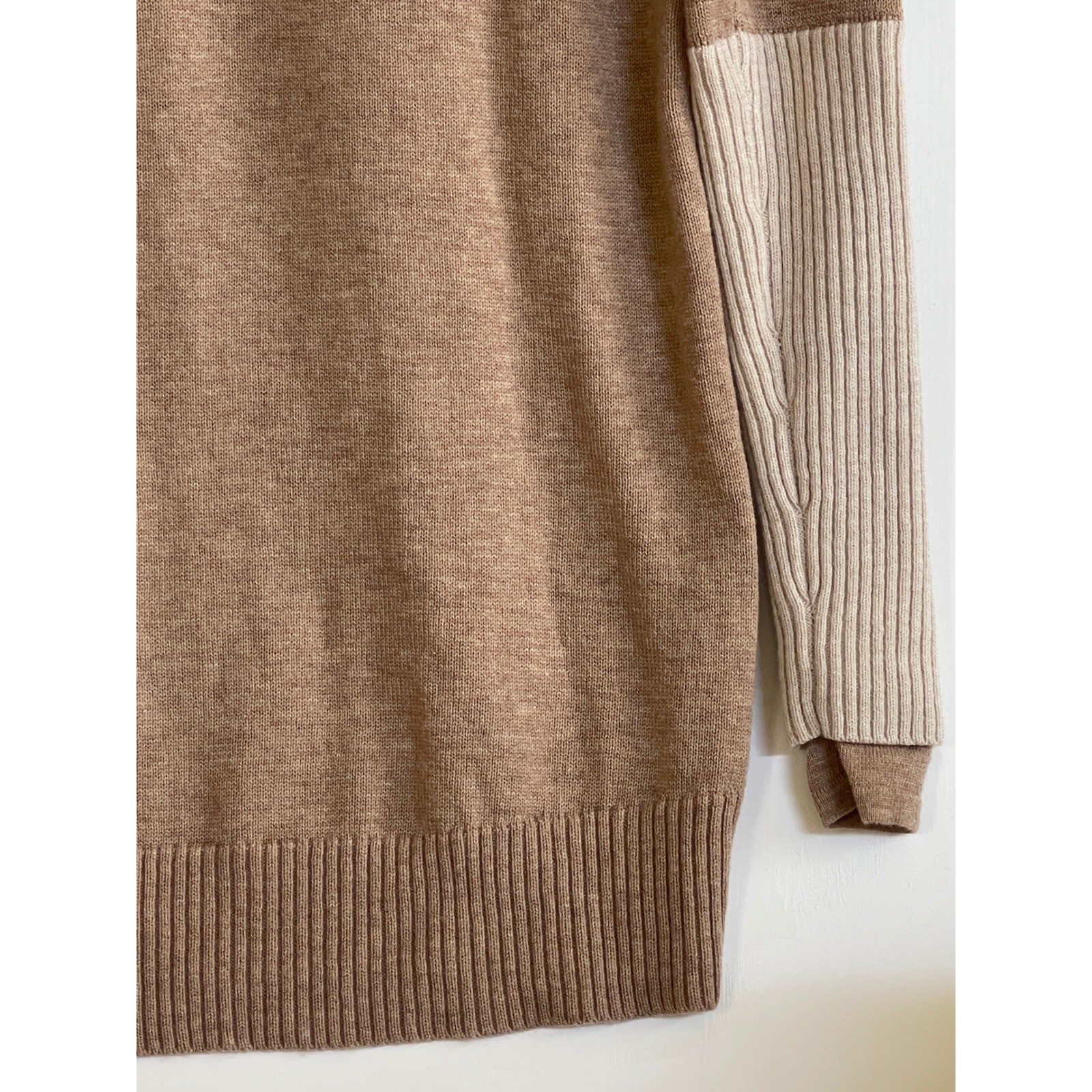 Athleta 100% Wool Sweater Women XXS Hooded Tan Brown Knit Cozy Oversized Top