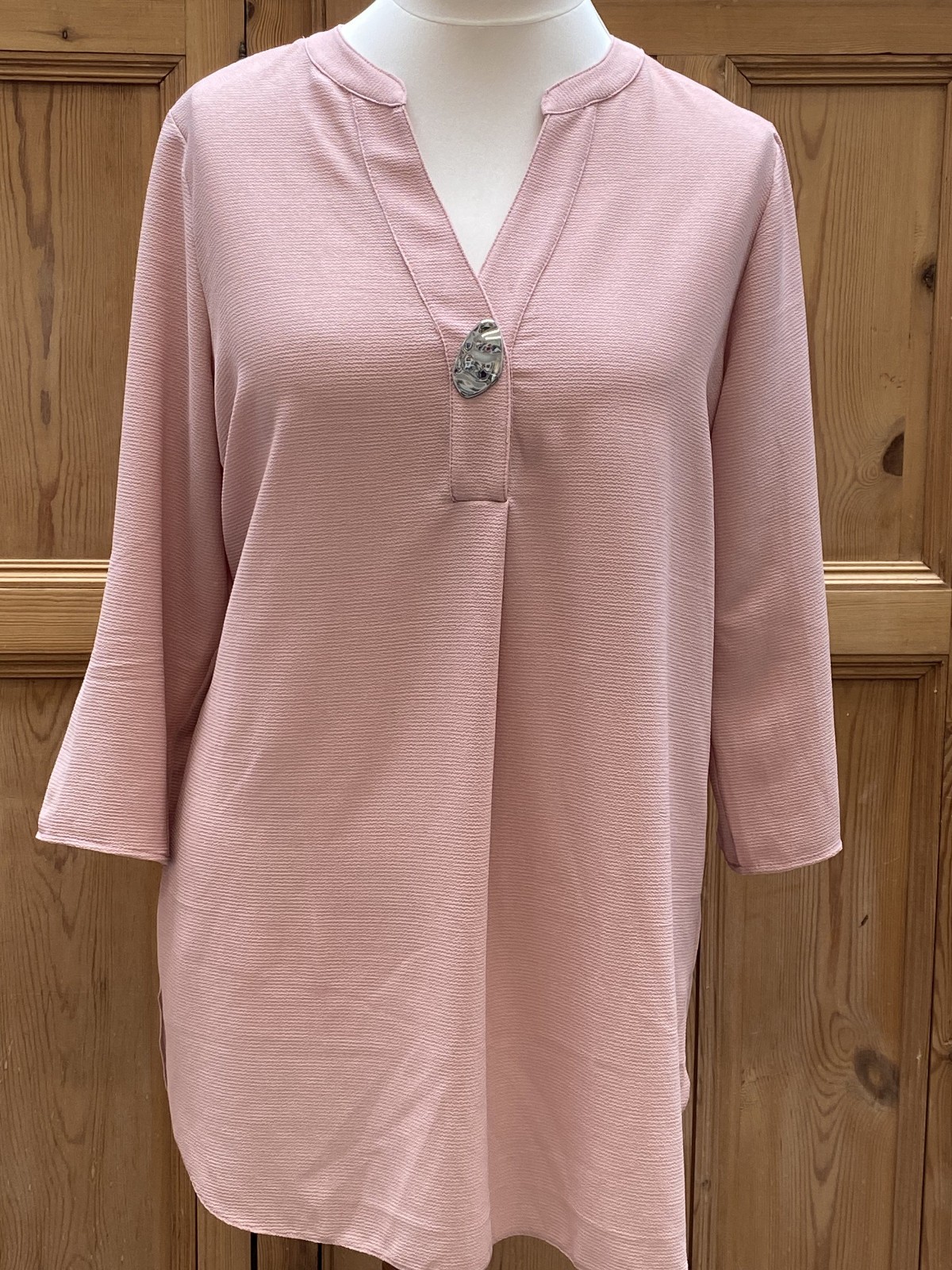 Roman Originals Light Pink Long Tunic Top Notch Neckline & Decorative Button 16