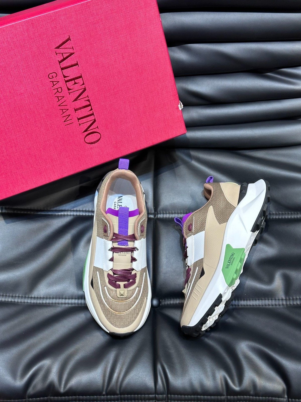 Valentino Garavani Sneakers Beige Brown Knit Runner Shoes EU 38-45 New With Box
