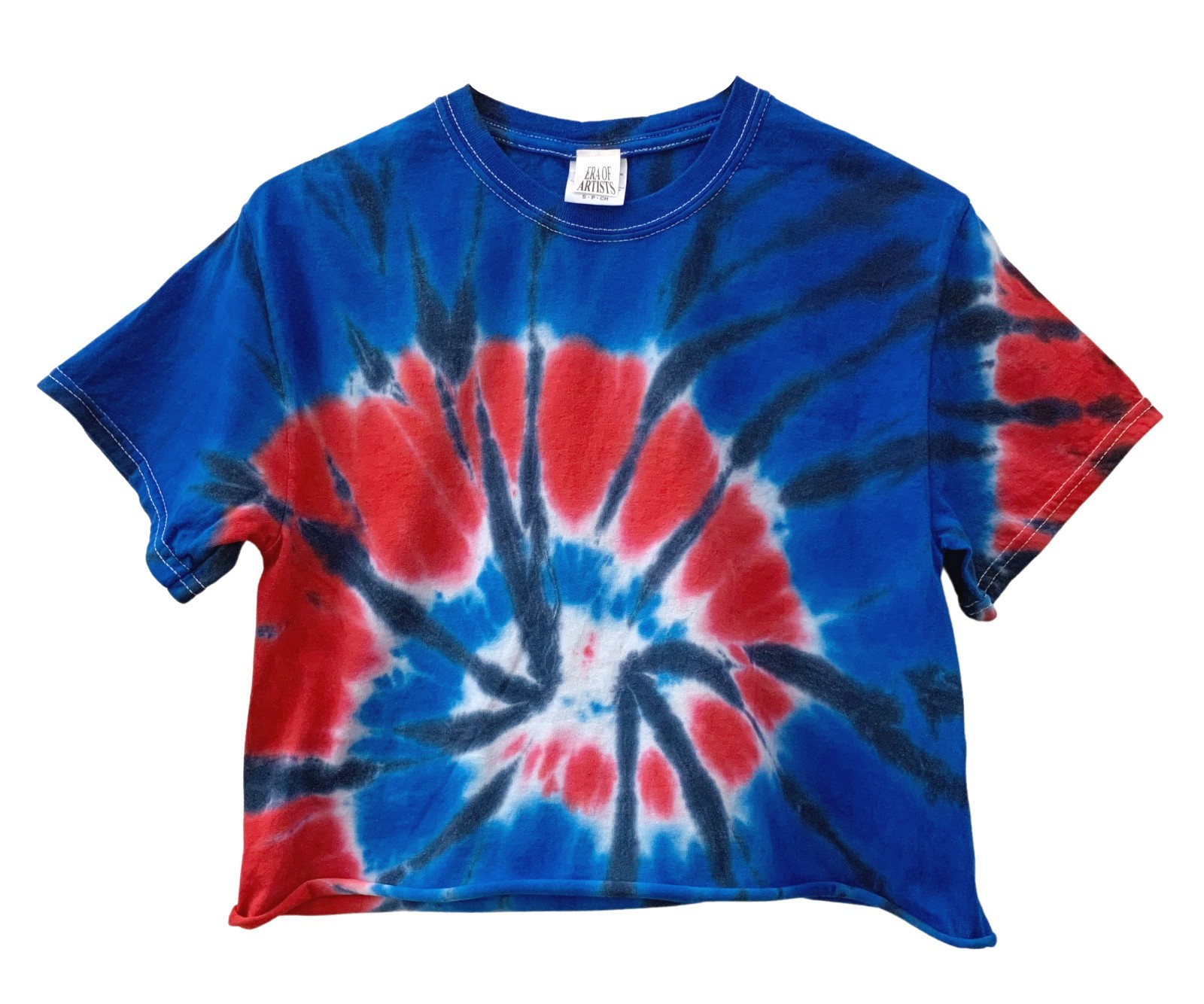 Tie Dye Unisex Cropped Tee, Hand Dyed, Raw Bottom Edge