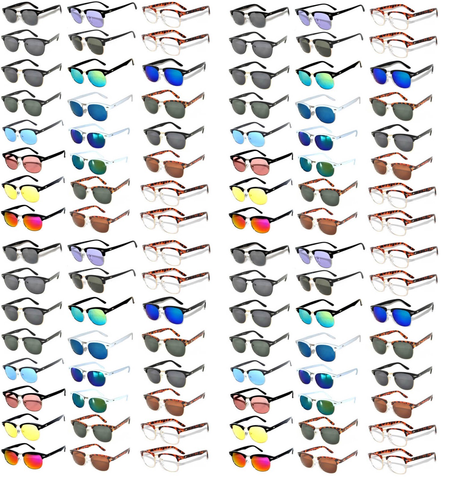 96 PCS SALE SUNGLASSES WHOLESALE HALF FRAME ASSORTED COLORS MIRROR , TINTED LEN