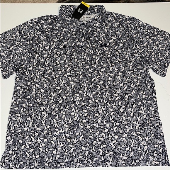 Under Armour Playoff Polo Shirt Mens 4XL UA 3.0 Printed Wildlife Bears Blue NWT