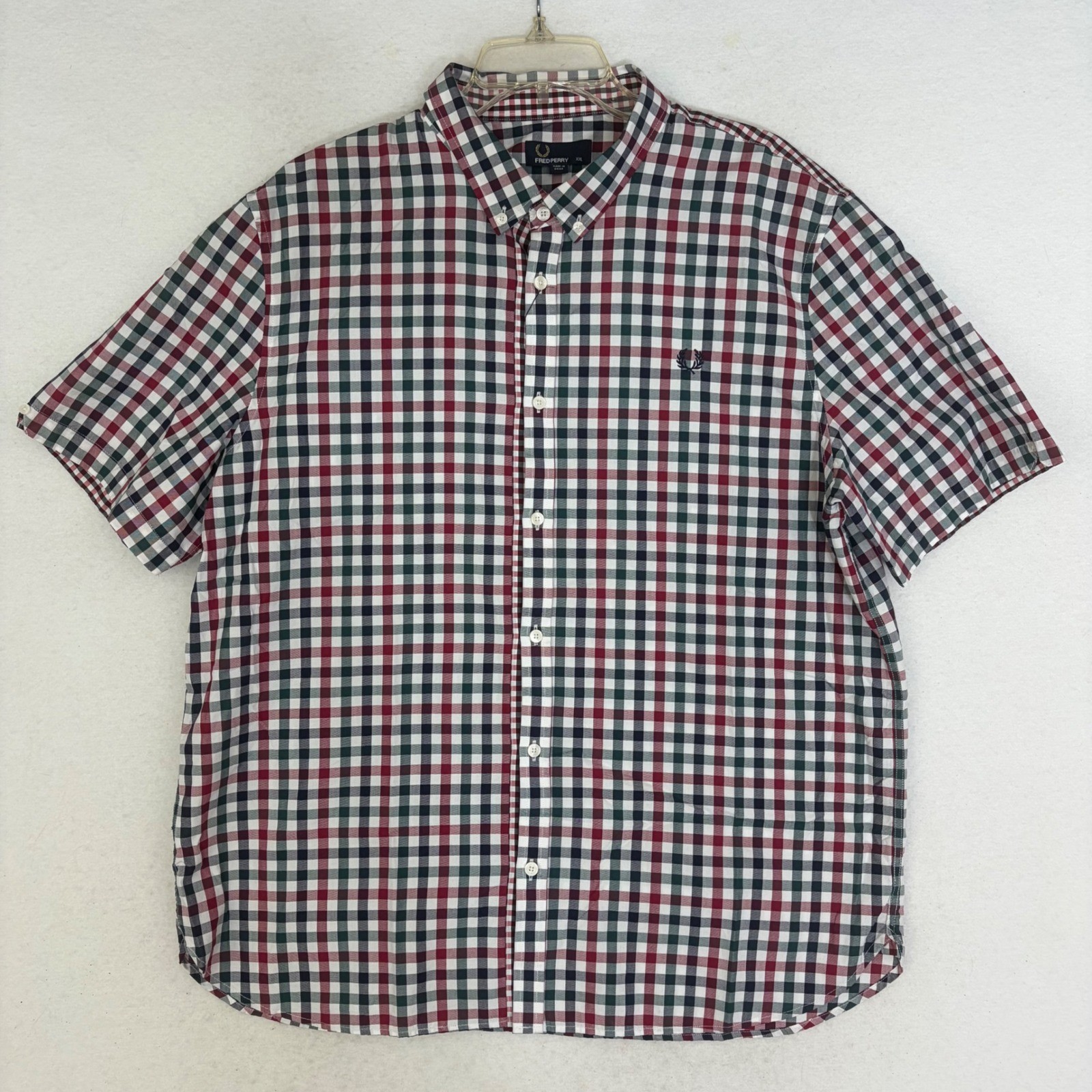 Fred Perry Gingham Shirt Mens XXL Rosso Multi New Short Sleeve Button Down $149