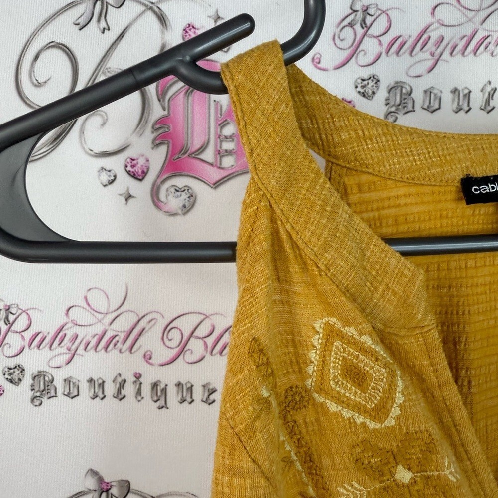 Cable & Gauge tank top embroidery boho Aztec yellow Mustard Embroidered Blouse