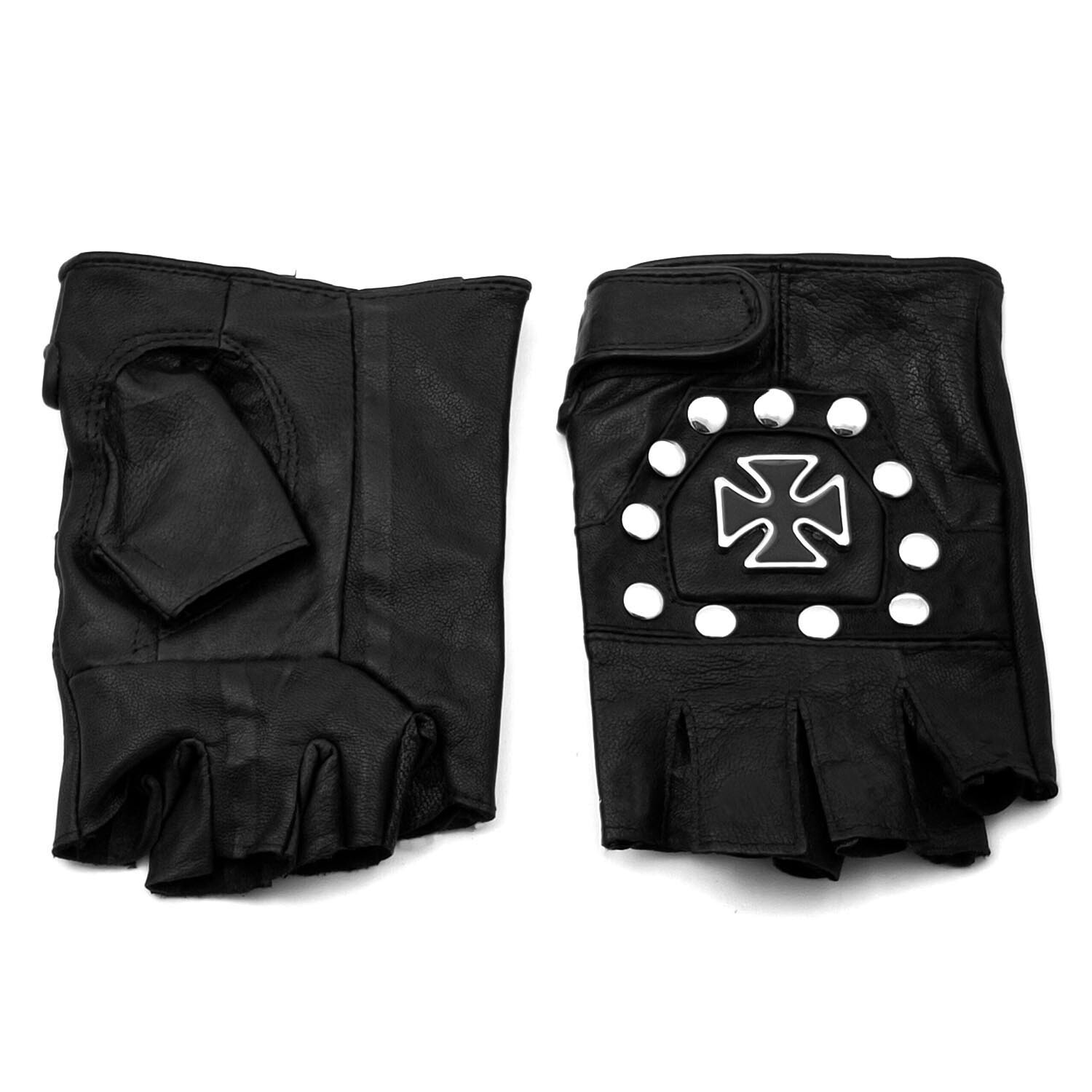 Real Leather Fingerless Gloves Men Biker Motorcycle Rock Vintage Punk