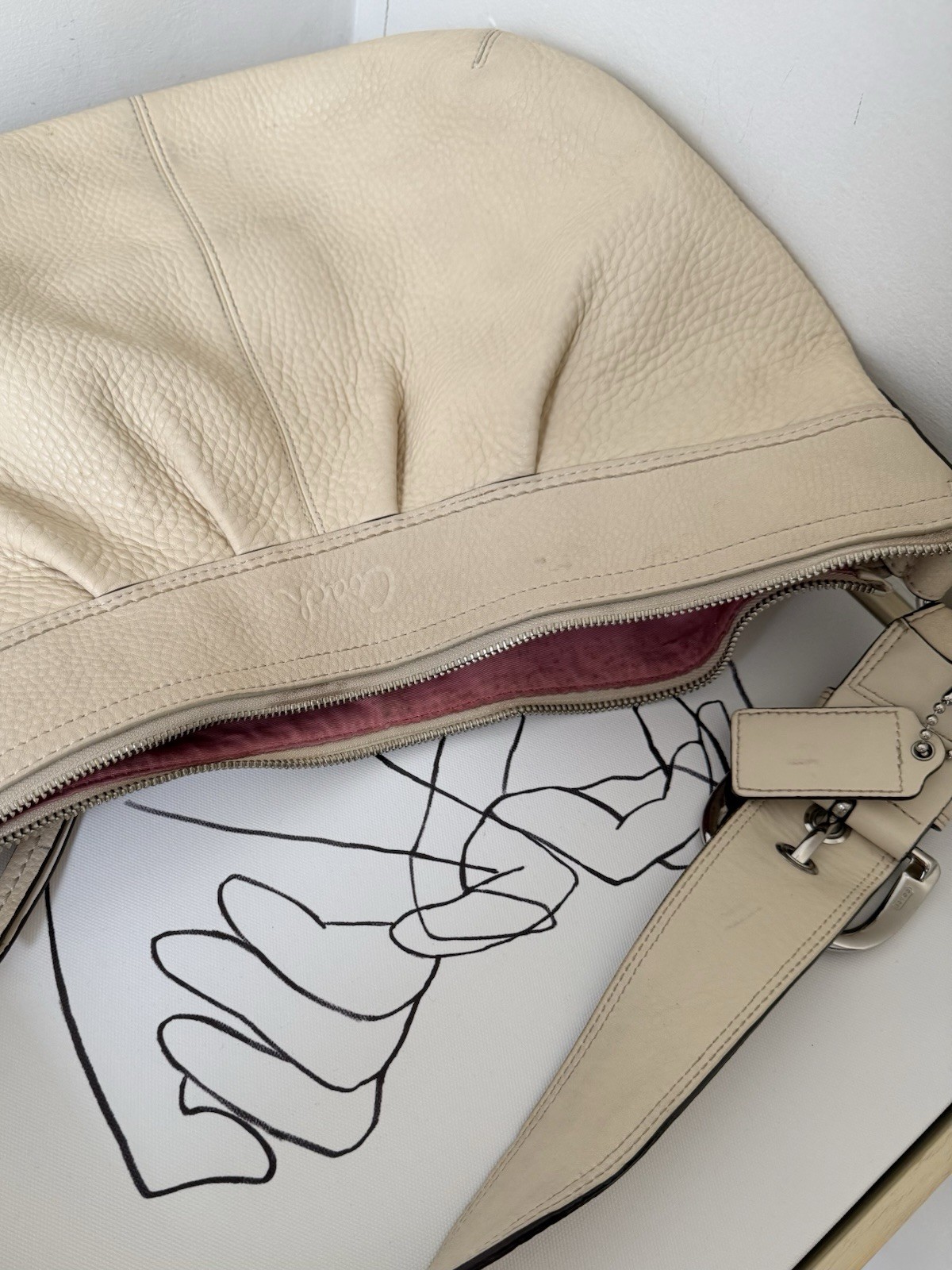 Coach Cream Pebbled Leather Large Hobo Handbag B1077-F13731