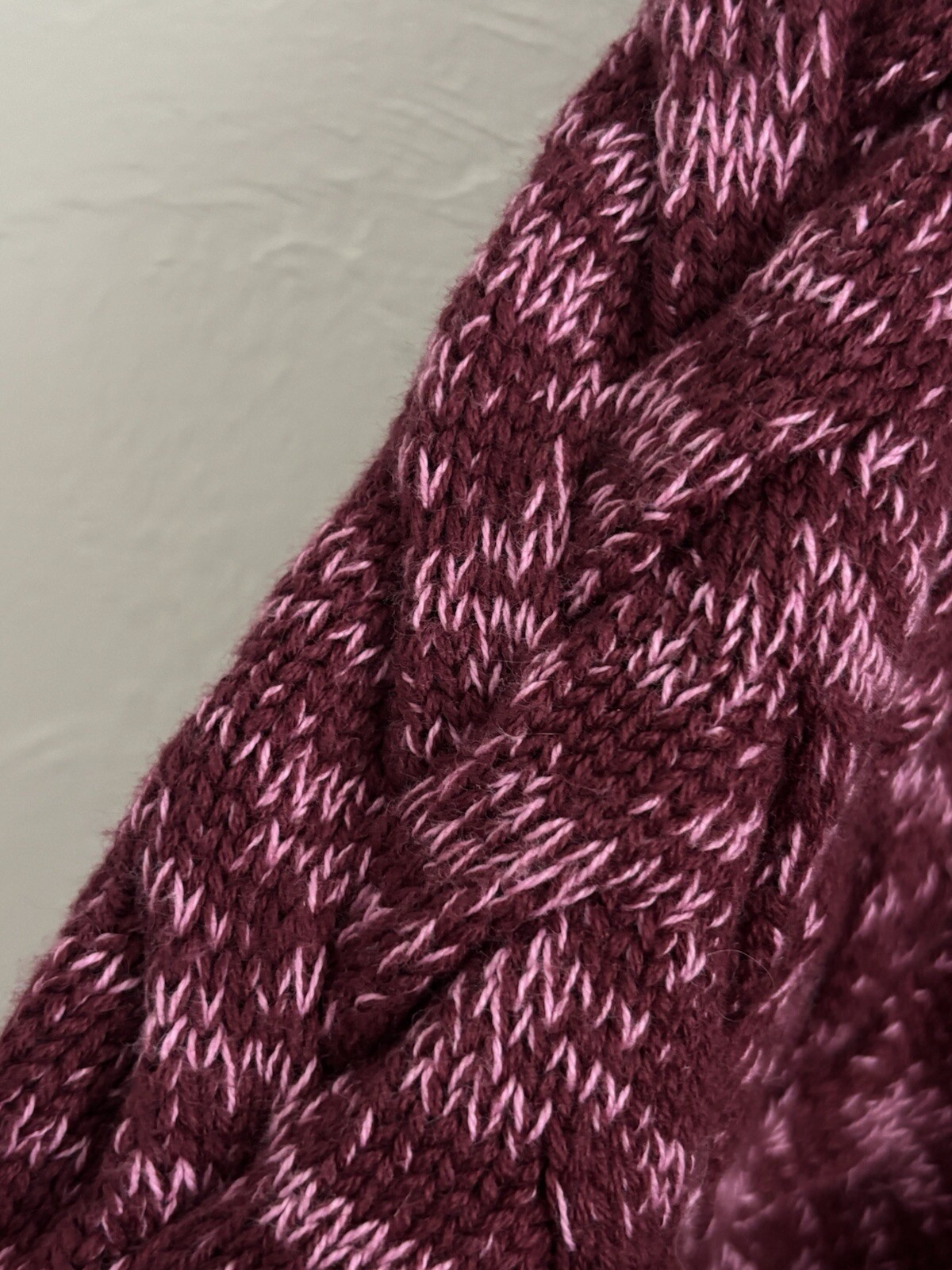 Lands’ End “Drifter” Burgundy/Pink Long Sleeve Cotton Cable Knit Sweater Size XL