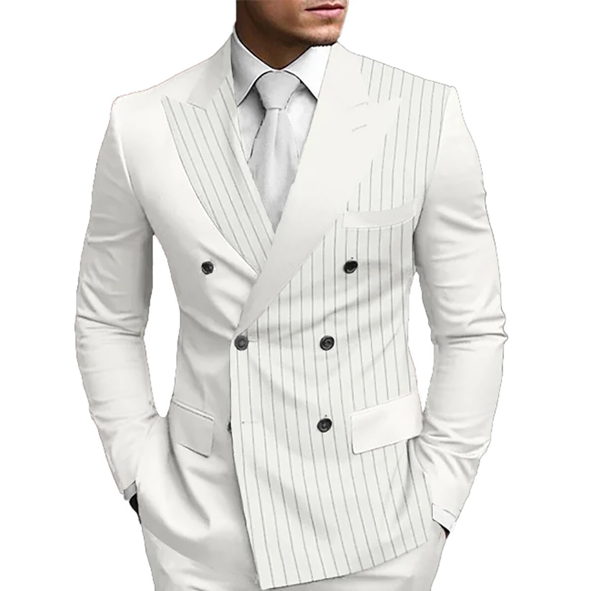 Striped Men Suits Regular Fit Peak Lapel Formal Tuxedos Dinner Double Breasted