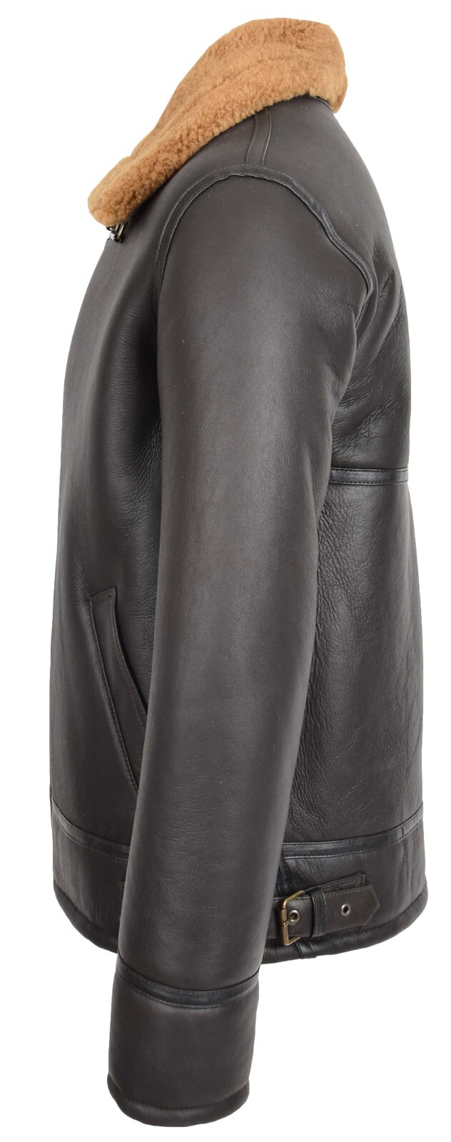 Mens Sheepskin Leather Jacket Real Ginger Shearling Lined Top Gun Aviator Brown