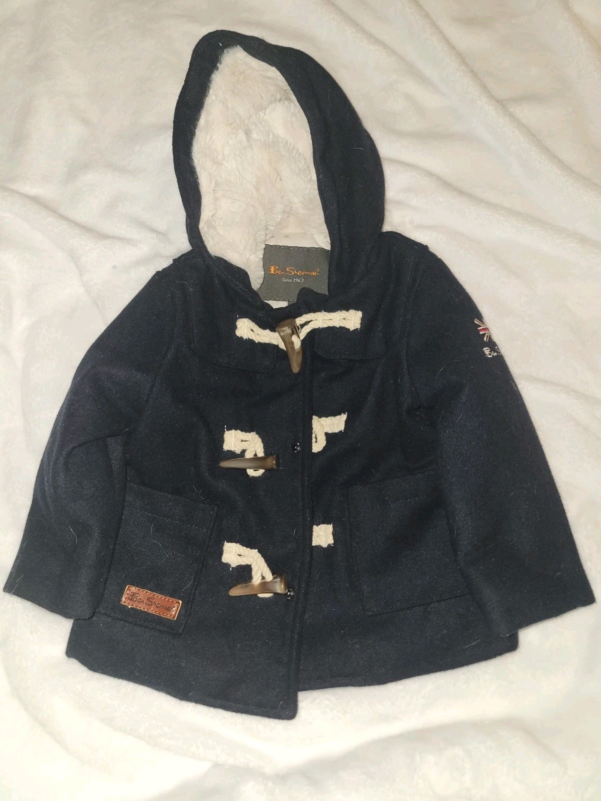 Ben Sherman Boys Hooded Lined Duffle Coat Toggle Closure Navy 18 months
