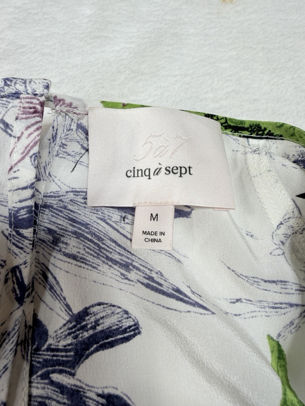 Cinq a Sept 100% Silk Celestial Floral Peplum Blouse M White Lace Trim Top