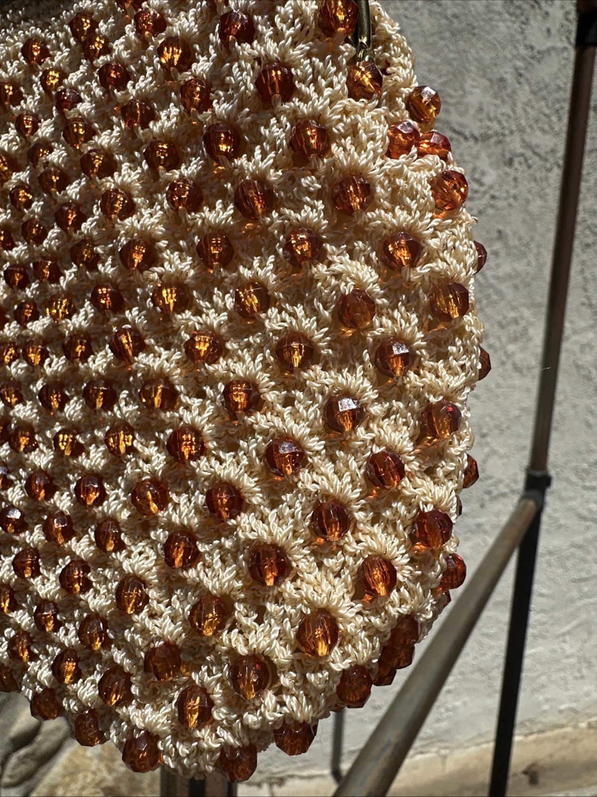 Vintage Crochet Sparkling Brown Garnet Crystal Beads Evening Bag Handbag Purse