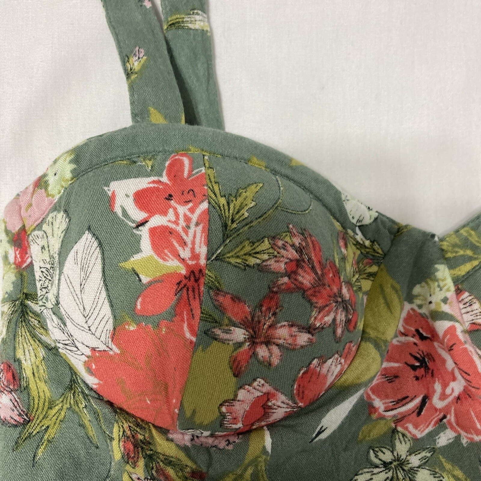 BOG Collective Sz XS Floral Bustier Crop Top Gathered Stretchy Adjustable Straps