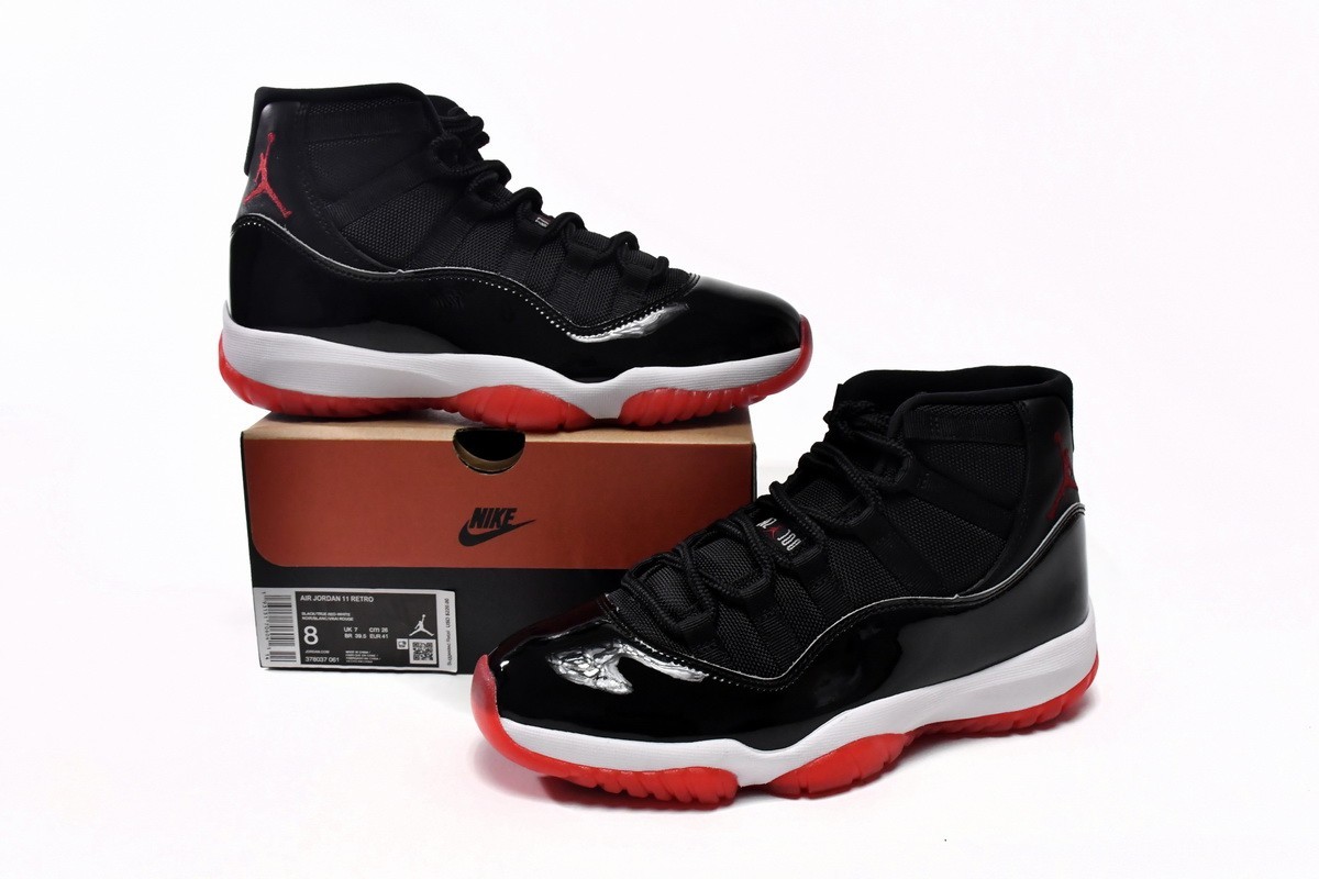 Air Jordan 11 Retro Bred 378037-061 Black Red Patent Leather Basketball Shoes