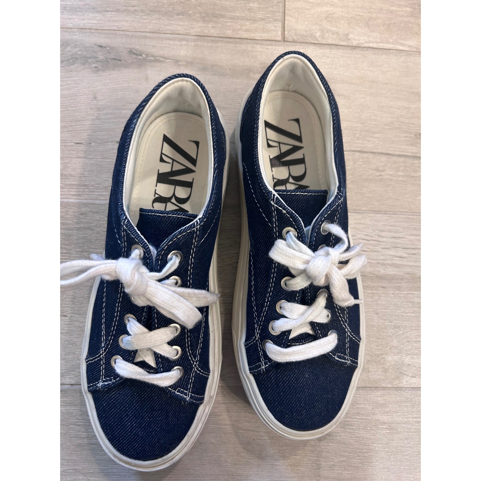 Zara Denim Fabric Platform Sneakers SZ 38 (7.5 US)