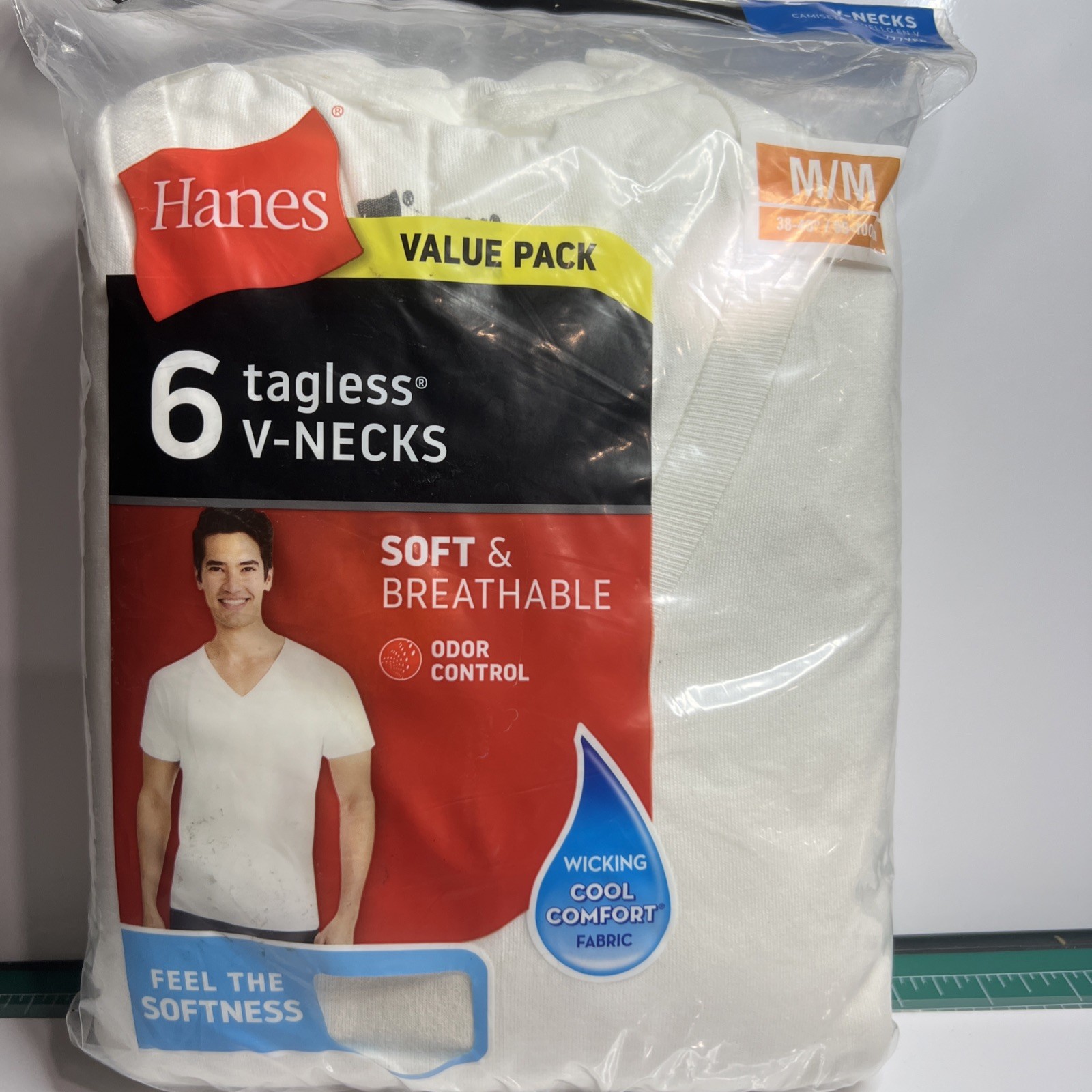 Hanes V-Necks Tagless Men’s T-Shirts Value Pack – White, Size M, 6 Pack