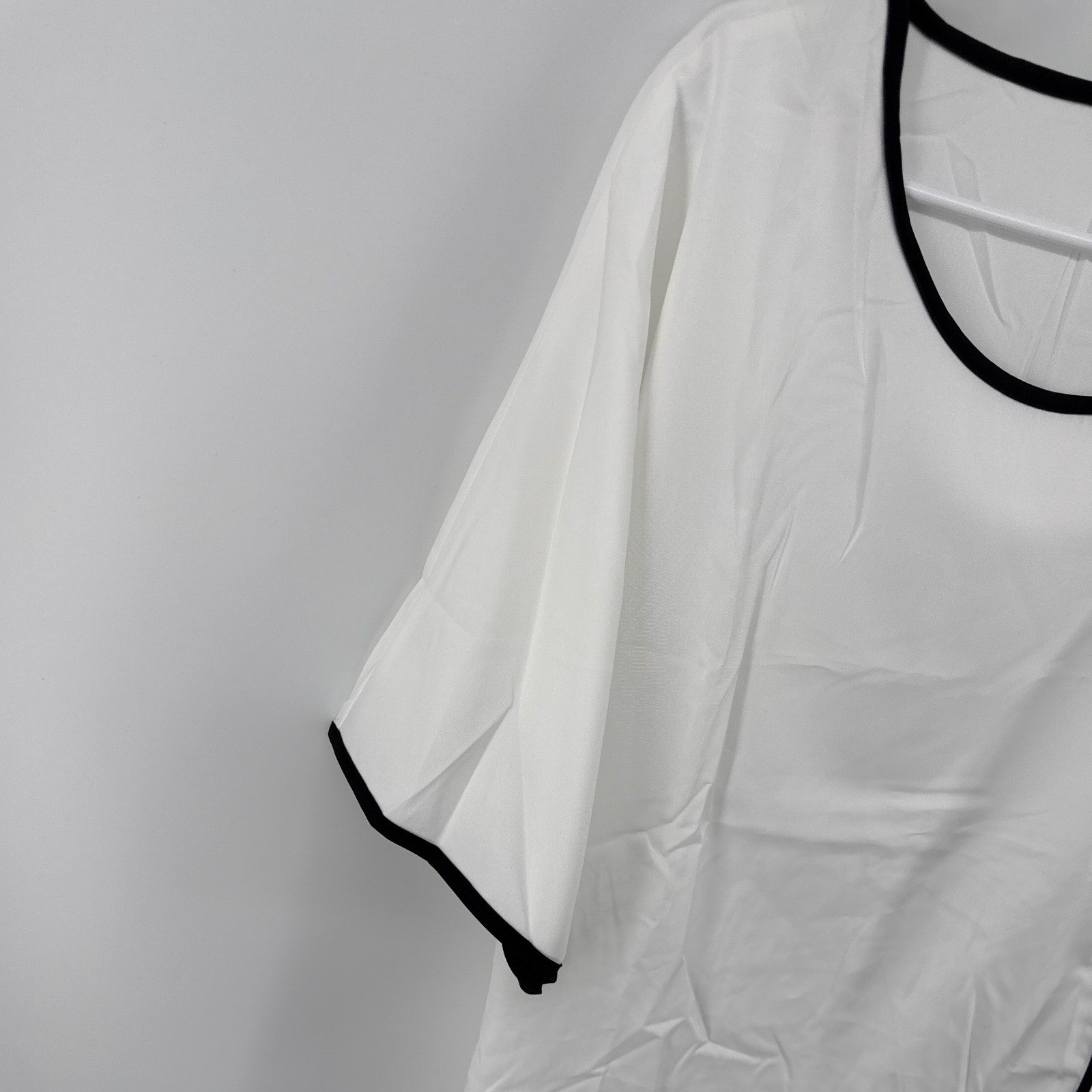 White Black Trim 2 Piece Lounge Set Short Sleeve Top Wide Leg Pants 1XL