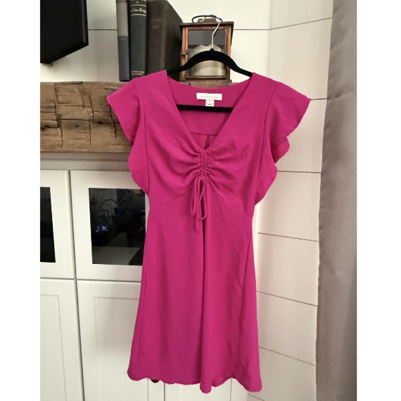 Monteau Los Angeles Pink Flutter Sleeve Ruched Tie Front Mini Dress S