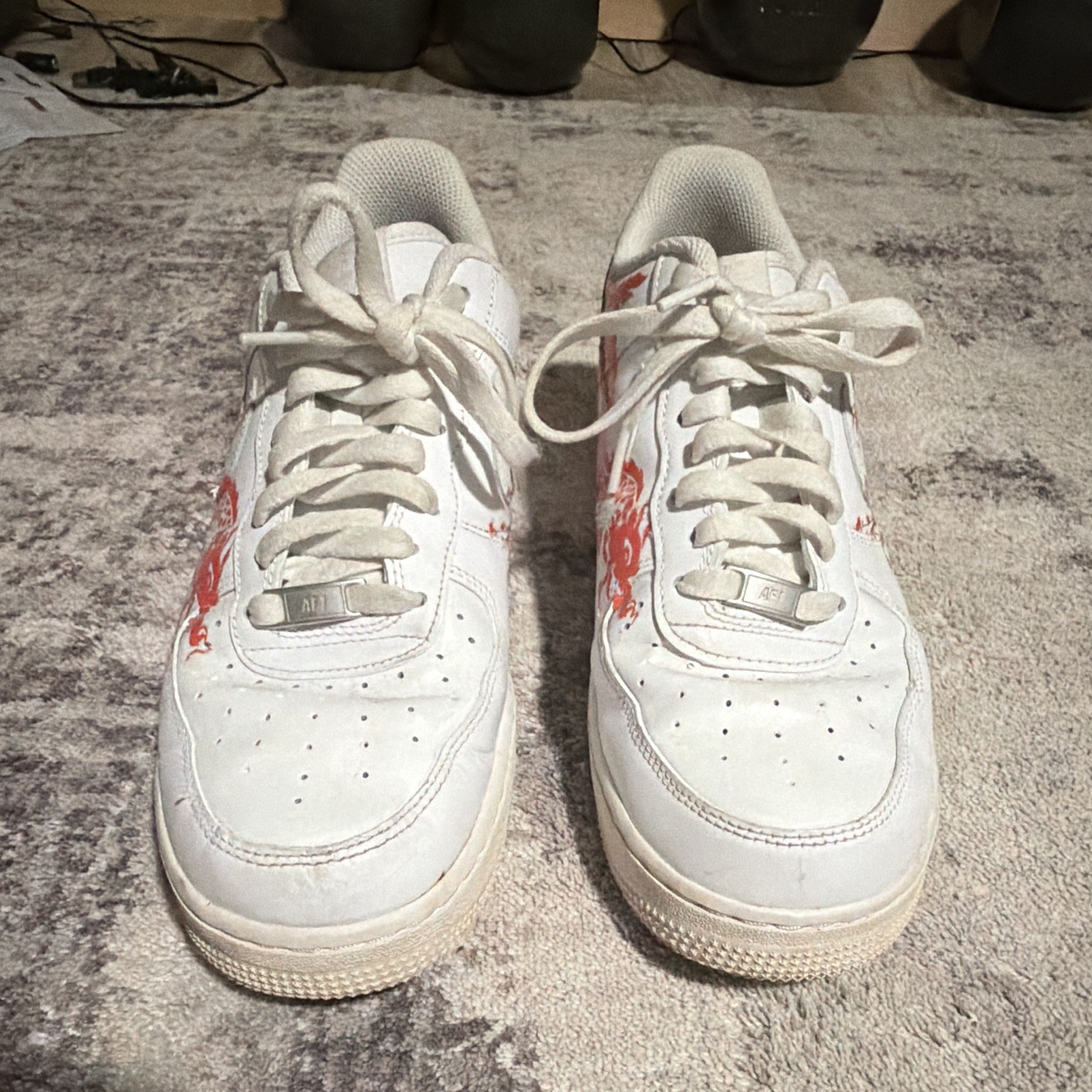 Air Force 1 With Custom Cherry Tree & Dragon Design Slightly Worn Size 10.5