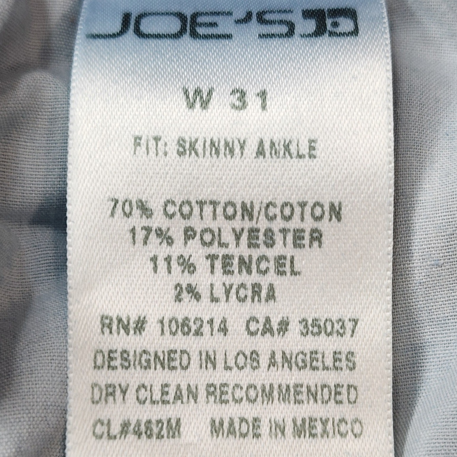 Joe’s Jeans Blanche Skinny Ankle Jeans 31 Blue Raw Hem Whiskered Stretch Denim