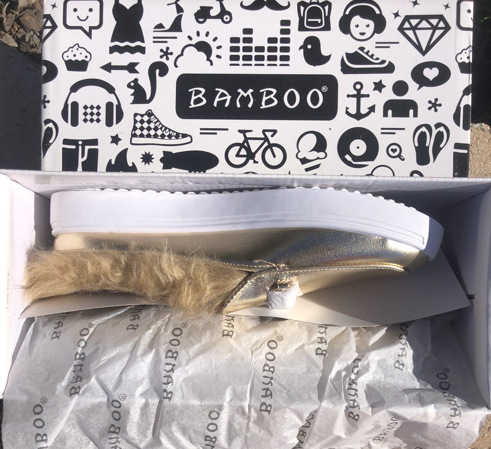 BAMBOO GRANDSLAM-39M GOLD MPU SLIP ON FAUX FUR COMFORT LOAFER SHOES ALL SIZES