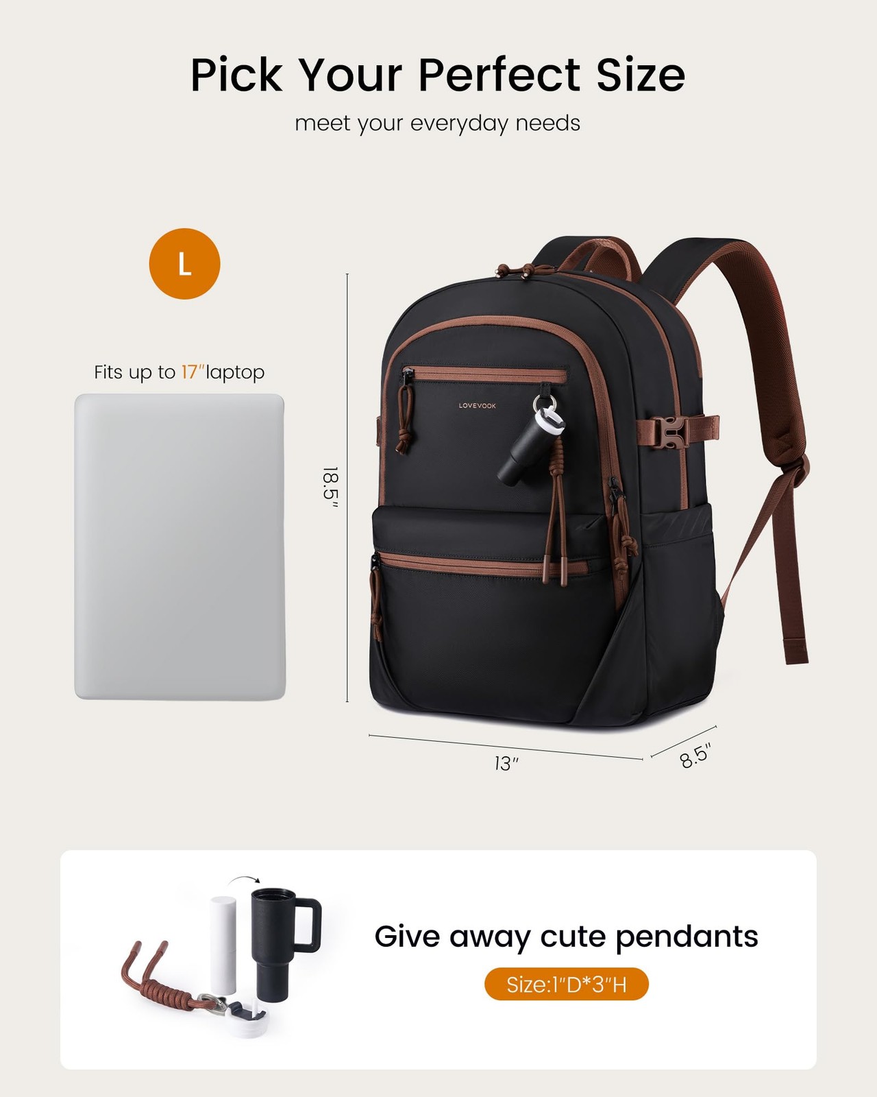 Laptop Backpack with Cute Pendant,17.3 Inch Travel Work Backpack Computer Lap…