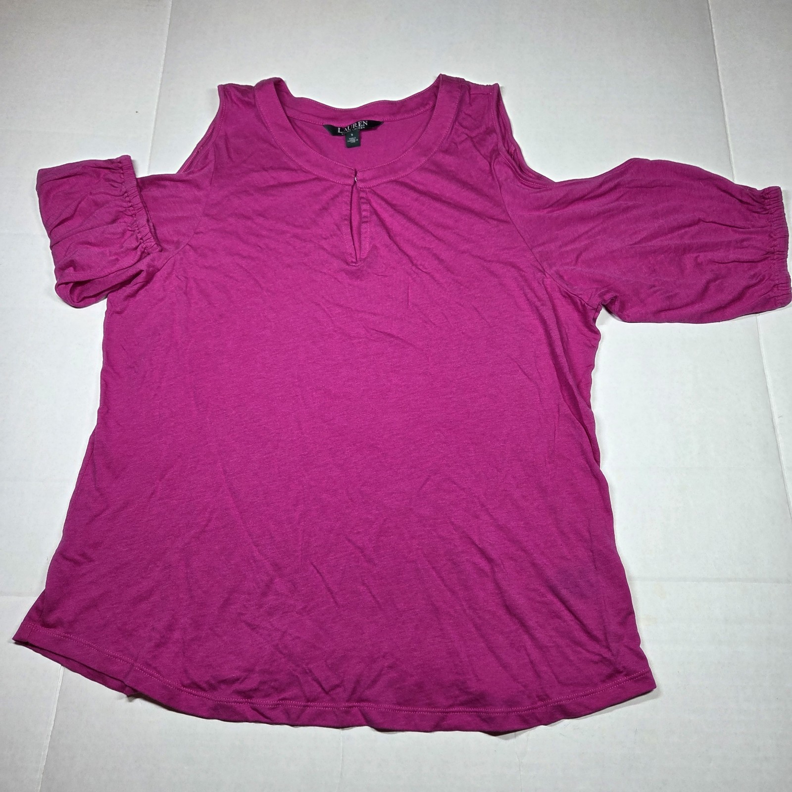 Lauren Ralph Lauren Pink Knit T-Shirt Scoop Neck Cold Shoulder 3/4 Sleeve Small
