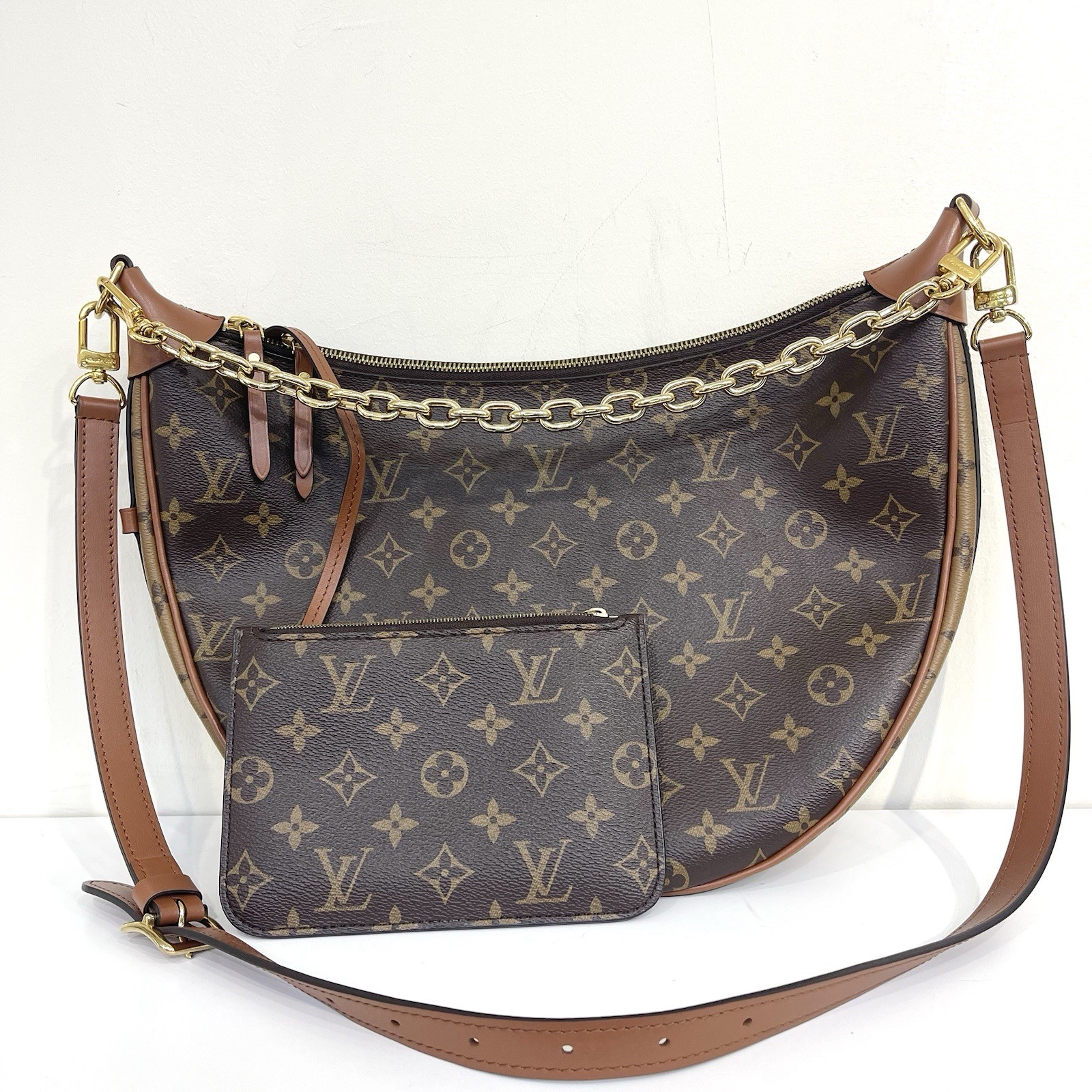 Authentic – Louis Vuitton Brown Loop Hobo Monogram Reverse Shoulder Bag w/ Pouch