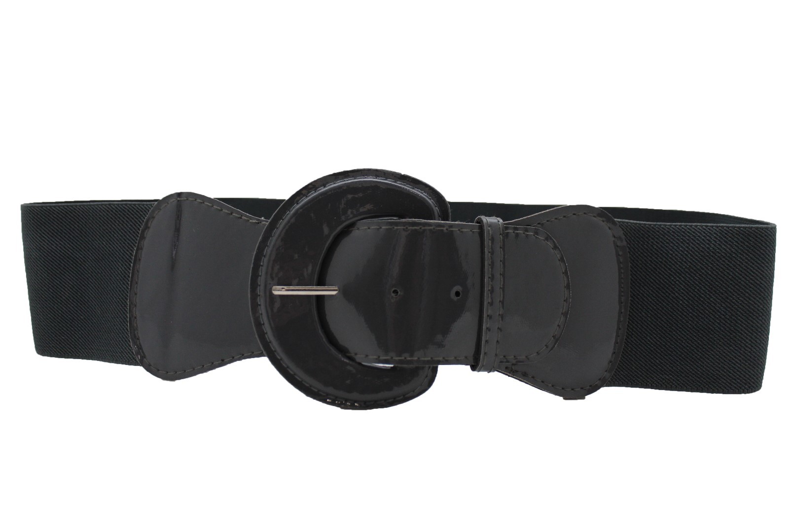 Women Wide Waistband Belt Elastic Strap Charcoal Dark Gray Color Fit Size M L XL